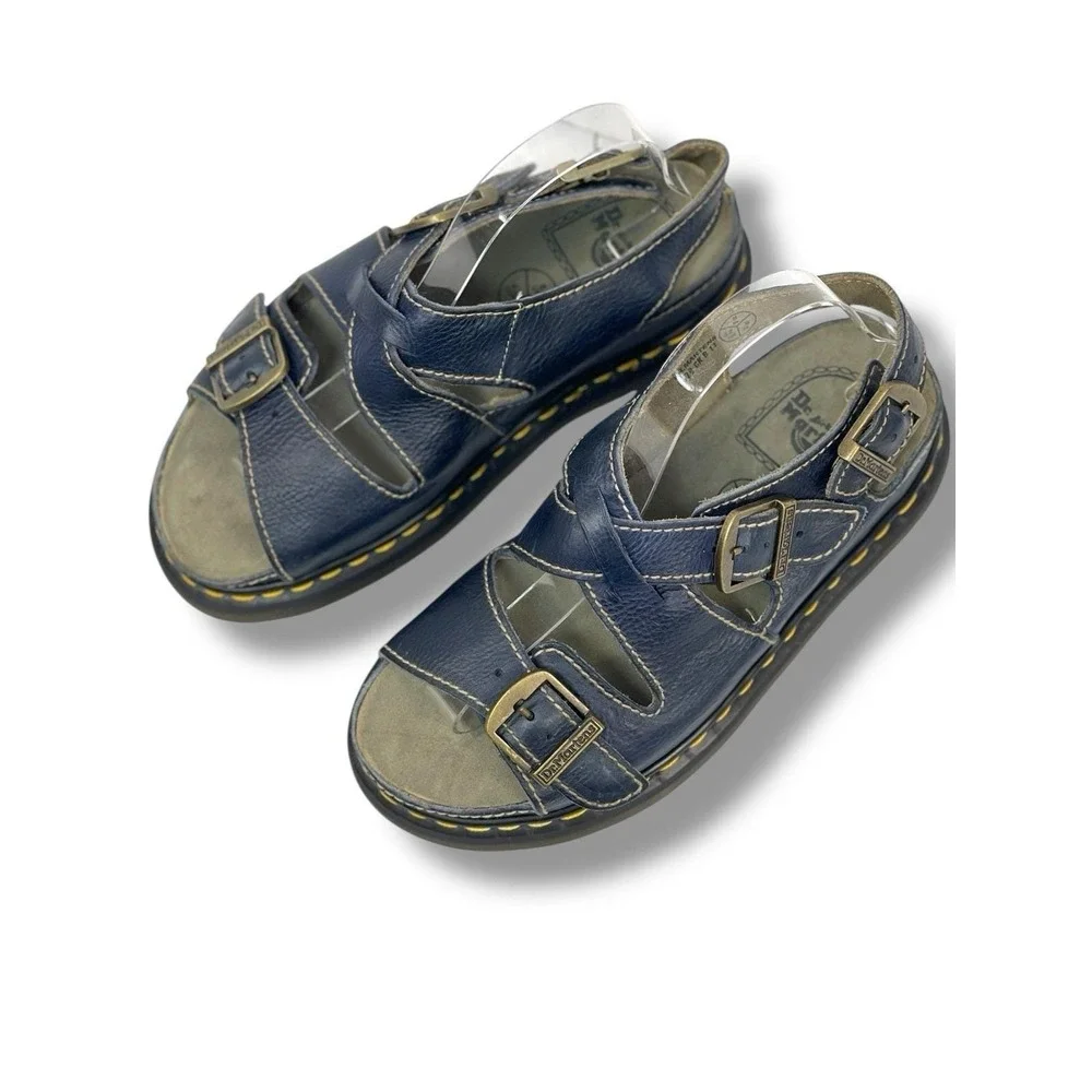 Dr Martens VTG Made England Mens 9 Leather Strappy Sandals Blue Buckle Fisherman